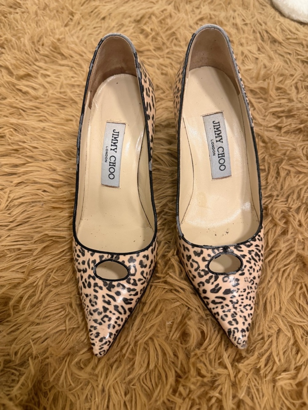 Jimmy Choo Leopard-Print Pointed Pumps in Nude and Black